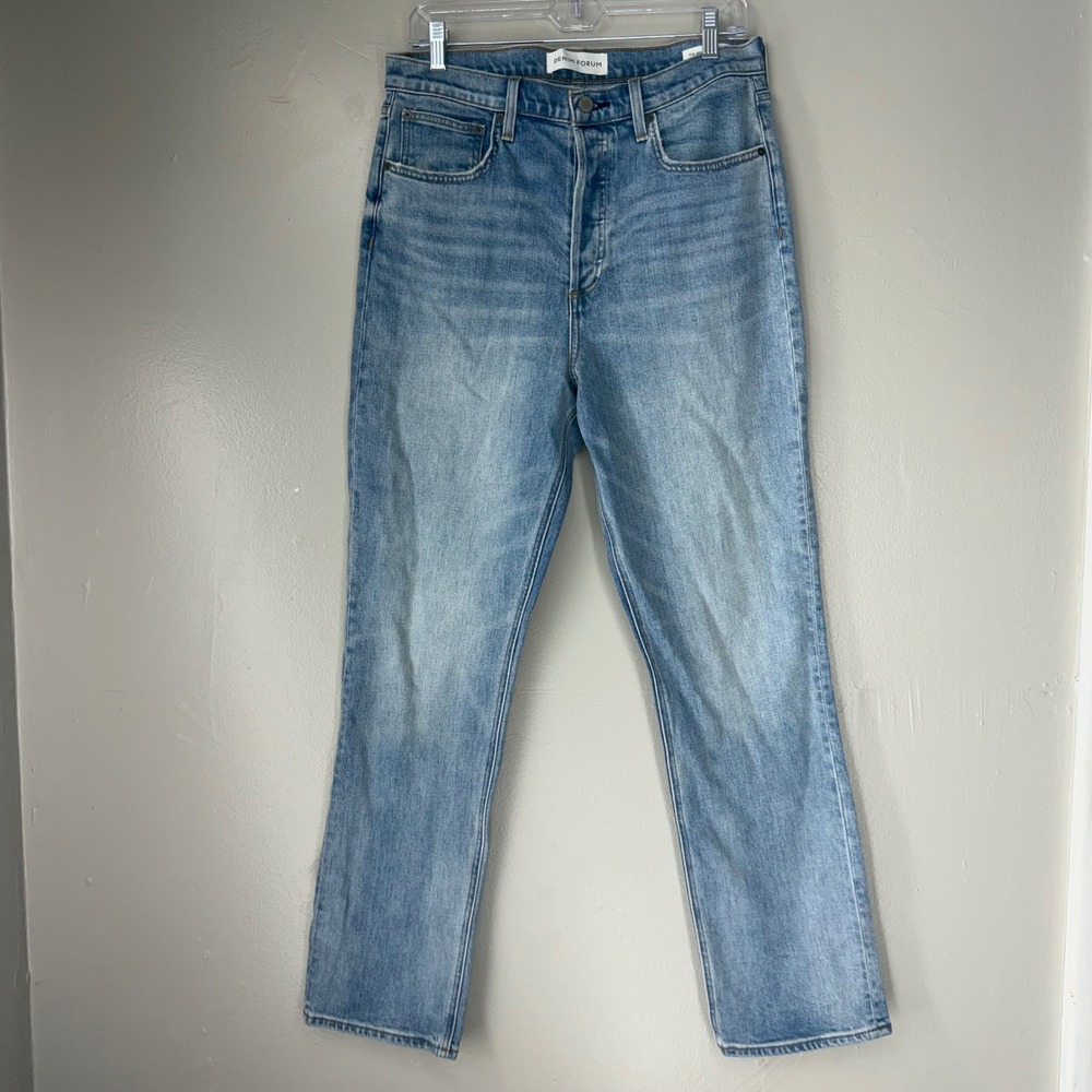 Denim Forum The Arlo High Rise Straight 30L Jeans Light Wash Blue Size 31